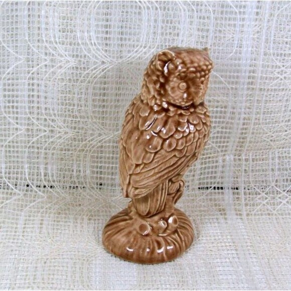 Ceramic Owl Figurine, Handmade Brown Glazed Owl Statue, Owl Decor, Owl Gift - Picture 2 of 6